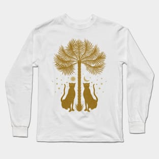Cheetah Twins and Palm Tree in Gold Long Sleeve T-Shirt